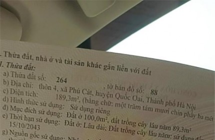 CHÍNH CHỦ Cần Bán Nhanh Lô Đất Đẹp Tại Xã Phú Cát, Quốc Oai, Hà Nội