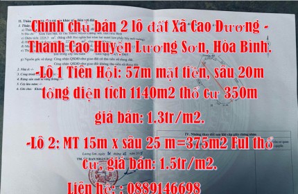 Chính chủ bán 2 lô đất Xã Cao Dương - Thanh Cao Huyện Lương Sơn, Hòa Bình.