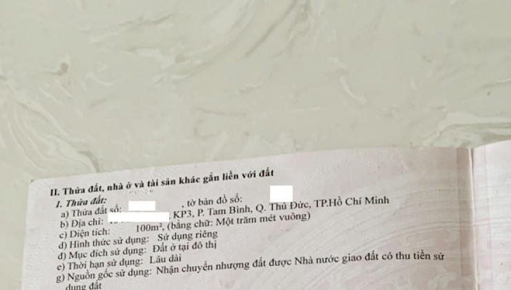 Bán nhà 2 tầng , 3PN, Xe hơi đậu trong nhà, DT: 100m2, giá: 6,3 Tỷ, Tam Bình -Thủ Đức