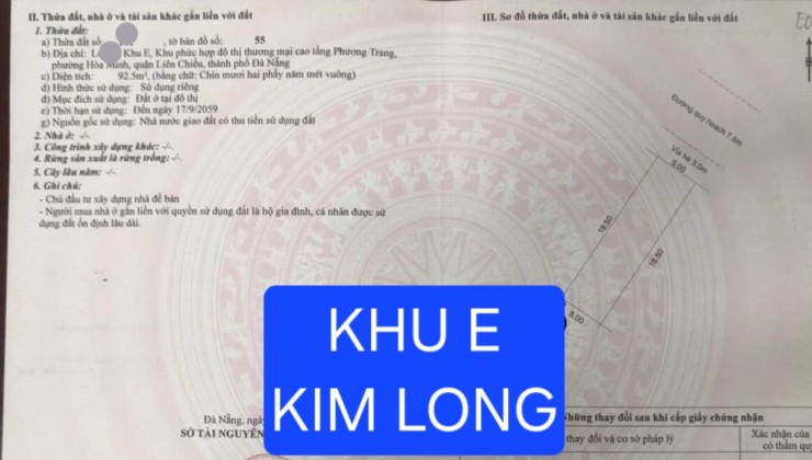 Bán đất khu E Kim Long đường Hoà Phú - quận Liên Chiểu