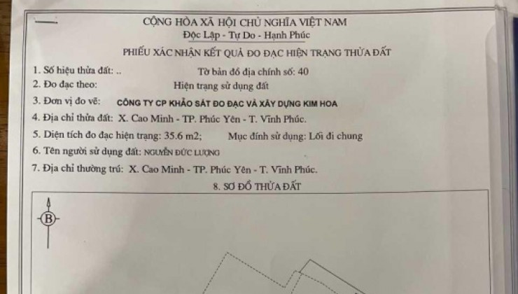 Chính chủ bán đất thổ cư 405m² sát đường Nguyễn Tất Thành ,Xã Cao Minh, Thành Phố Phúc Yên-Vĩnh Phúc.