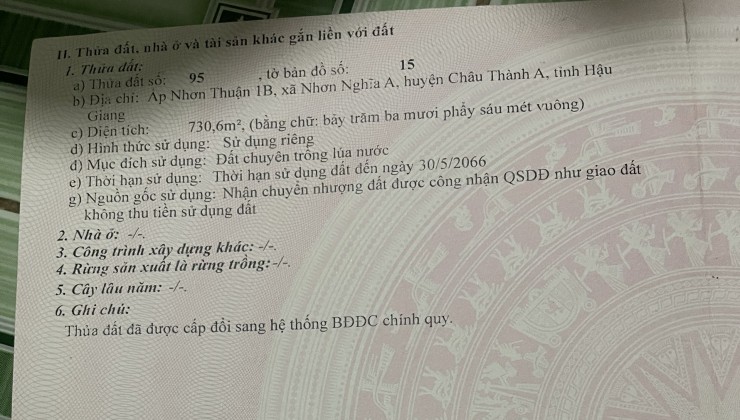 ĐẤT ĐẸP GIÁ TỐT 3 triệu 450/m2 - Nhơn Nghĩa A, Châu Thành A, Hậu Giang