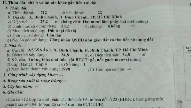 Chính chủ bán 2 căn nhà tại Xã Bình Chánh, Bình Chánh, Hồ Chí Minh.