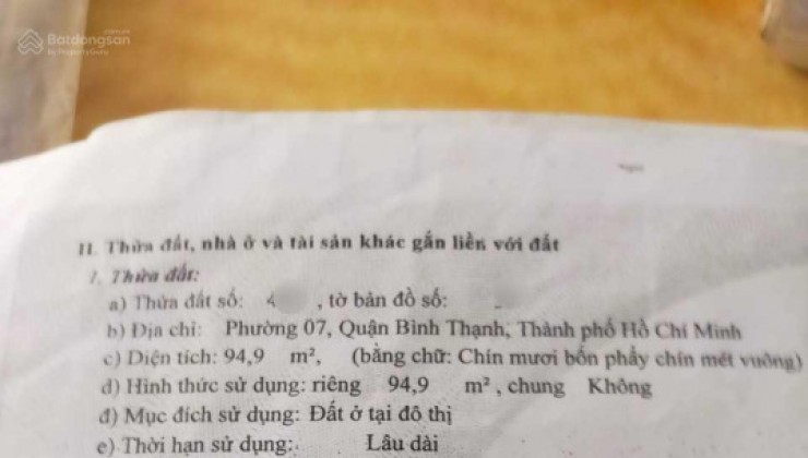 Cần bán nhanh nhà hẻm 5 diện tích 95m2 đường Nơ Trang Long, Phường 7, Bình Thạnh, Hồ Chí Minh