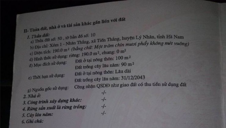 !! CHÍNH CHỦ CẦN RA GẤP LÔ ĐẤT TẠI XÃ TIẾN THẮNG, LÝ NHÂN, HÀ NAM