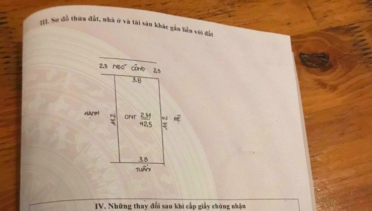 42,5m full thổ cư tại đại yên.giá chỉ hơn 800tr.cách nhà văn hóa,đường tỉnh lộ 419 chỉ 50m.