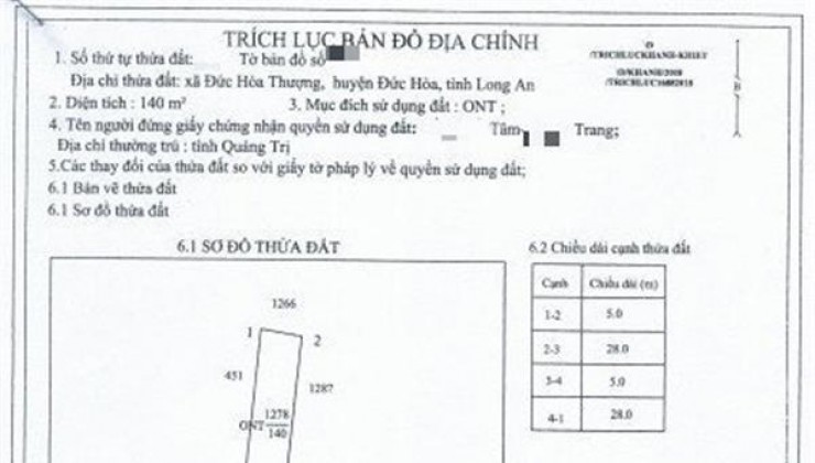 Bán Đất NỀN CHÍNH CHỦ - THỔ CƯ 100% Tại Xã Đức Hòa Thượng, Đức Hòa - Long An