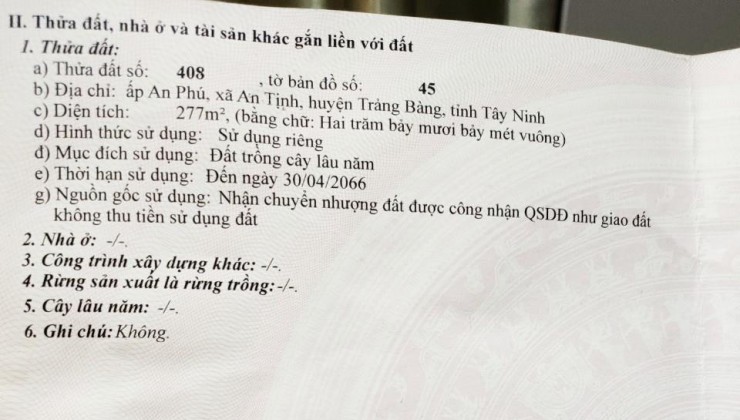 CHÍNH CHỦ Cần Bán Gấp Lô Đất vị trí tại huyện Trảng Bàng, tỉnh Tây Ninh