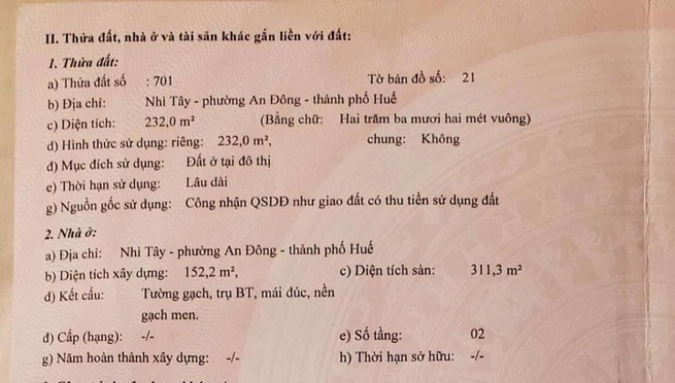 CHỦ NHÀ ĐỊNH CƯ Ở MỸ – CẦN BÁN GẤP CĂN NHÀ ĐẸP TẠI Phường An Đông, Tp Huế- thừa thiên huế