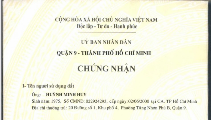 CHÍNH CHỦ CẦN BÁN NHÀ TẠI QUẬN 9 , TP HỒ CHÍ MINH