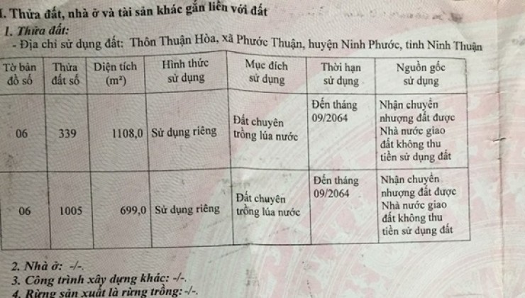 ĐẤT CHÍNH CHỦ bán nhanh lô đất  mặt tiền tỉnh lộ 708 tại huyện Ninh Phước, tỉnh Ninh Thuận