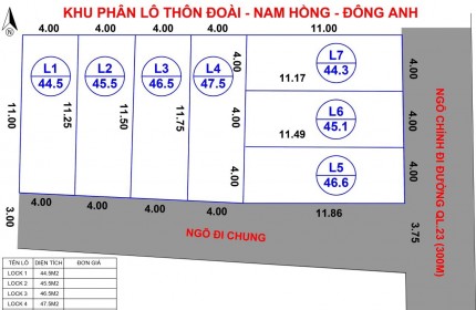 BÁN ĐẤT KHU PHÂN LÔ THÔN ĐOÀI NAM HỒNG ĐÔNG ANH HÀ NỘI