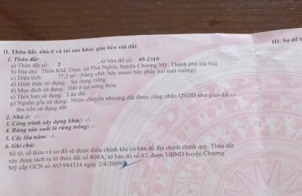 77m - mặt tiền 4.2m - chỉ hơn 10tr - Phú Nghĩa, Chương Mỹ

- Chính chủ gửi em bán lô đất 77m2, ngay gần mặt đường QL6