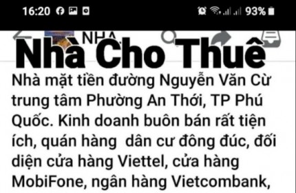 LH: 0917865398 Cho thuê Nhà mặt Phố Đường Nguyễn Văn Cừ An Thới Phú Quốc Kiên Giang, Vừa Ở  vừa Kinh Doanh trung tâm tiện ích dân cư đông đúc.