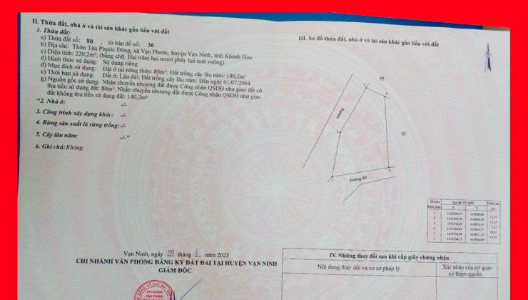 Giá Rẻ Chỉ 7,5 Triệu/ m2, Sở Hữu Ngay Lô Đất Ngang 14,7 m Khu Vườn Nhãn - Cổ Mã - Tu Bông Khánh Hòa.