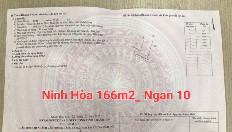 Bán lô đất đẹp, mặt tiền đường bê tông xã Ninh Thân - Ninh Hòa