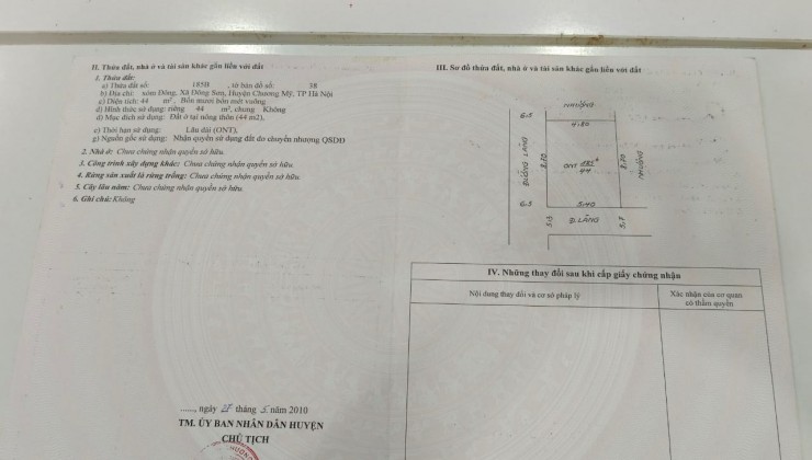 Cc Bán đất tặng nhà 2 tầng, 44m2, 1.x tỷ, tk3, ô góc, ô tô tránh, tại Đông Sơn Chương Mỹ Hà Nội