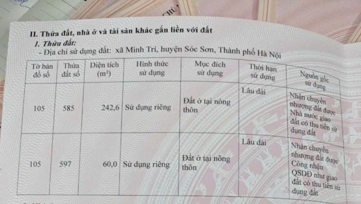 Bán 60m2 lô góc đất Thắng Trí, Minh Trí, Sóc Sơn, Hà Nội