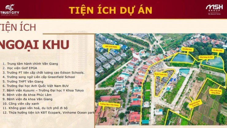 Bán 10 suất ngoại giao căn góc 2PN 2VS - 61 m2, Đông Nam, siêu đẹp dự án Trust City văn Giang