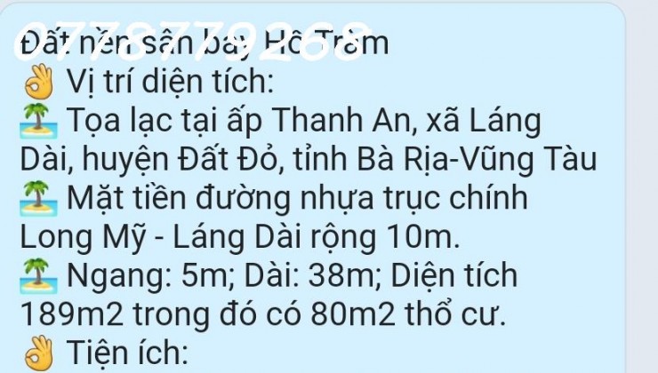 Đất nền Thổ cư sân bay Đất Đỏ