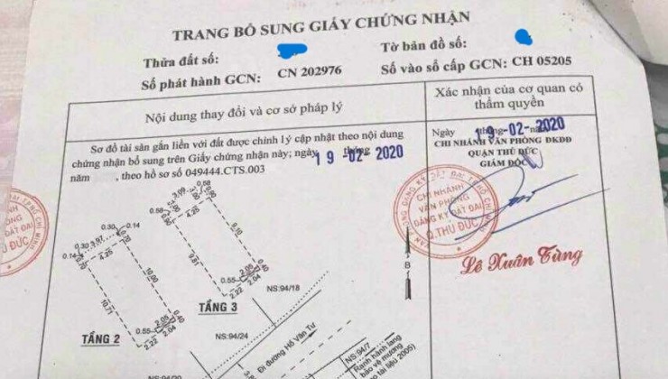 NHÀ NGAY CHỢ THỦ ĐỨC ĐƯỜNG HẺM 6M HỒ VĂN TƯ XE HƠI NGỦ TRONG NHÀ DT 51M2 (4.3*12) GIÁ NHỈNH 6 TỶ  CÒN TL.