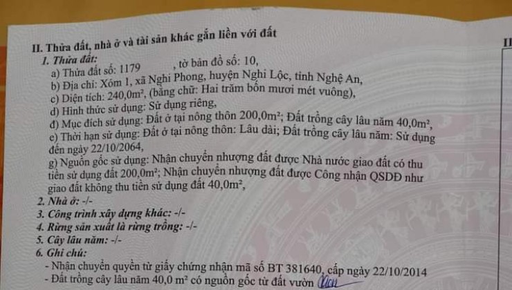 NÓNG !!! CHÍNH CHỦ CẦN BÁN LÔ ĐẤT TẠI NGHI LỘC - NGHỆ AN