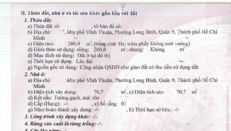 CHÍNH CHỦ Cần Bán Nhanh Lô Đất Đẹp Vị Trí Tại Quận 9 , TP HCM