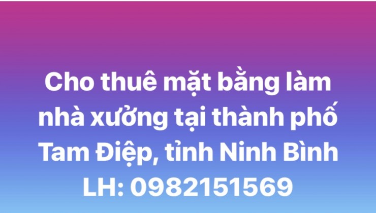 Cho thuê mặt bằng làm nhà xưởng tại thành phố Tam Điệp, tỉnh Ninh Bình