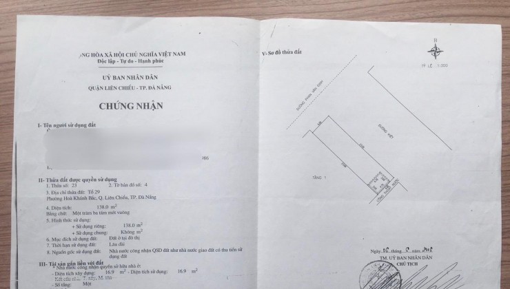 Chính Chủ Cần Bán Nhà Đất 2 mặt tiền Đường Phan Văn Định, Phường Hòa Khánh Bắc, Liên Chiểu, Đà Nẵng