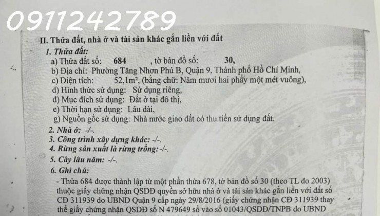 CẦN BÁN ĐẤT SỔ RIÊNG, HẺM XE HƠI ĐƯỜNG 11 TNPB, TRUNG TÂM Q9, GIÁ TỐT NHẤT KHU