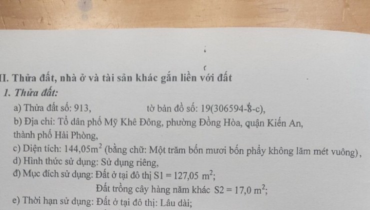 CHÍNH CHỦ BÁN NHÀ TẠI ĐỒNG HOÀ, KIẾN AN, HẢI PHÒNG