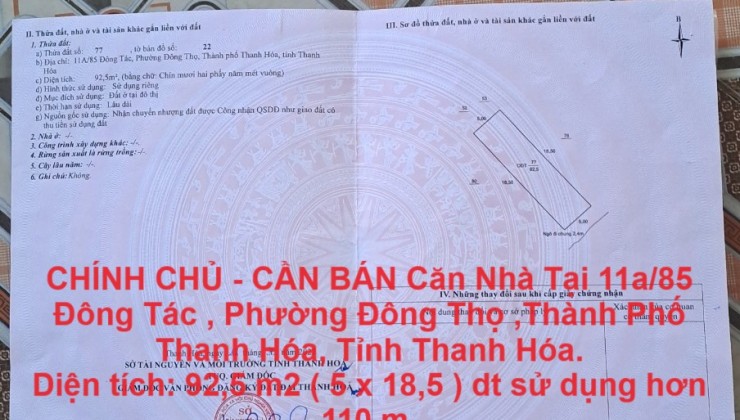 CHÍNH CHỦ - CẦN BÁN Căn Nhà Tại Đông Tác, Đông Thọ, TP Thanh Hóa.