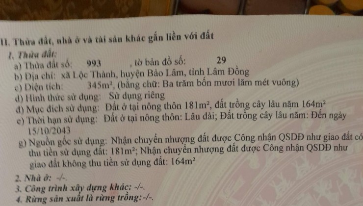 CHÍNH CHỦ CẦN BÁN NHANH  2 LÔ ĐẤT MẶT TIỀN TẠI Xã Lộc Thành, huyện Bảo Lâm, tỉnh Lâm Đồng