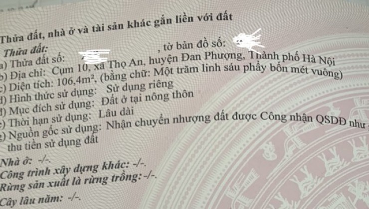 Chính Chủ Cần Bán Lô Đất xã Thọ An, huyện Đan Phượng, HN