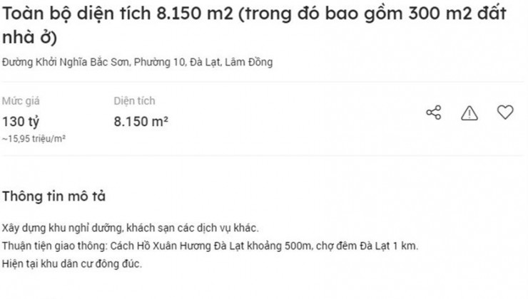 CHÍNH CHỦ CẦN BÁN NHANH LÔ ĐẤT  8150 m² tại Đường Khởi Nghĩa Bắc Sơn, Phường 10, Đà Lạt, Lâm Đồng