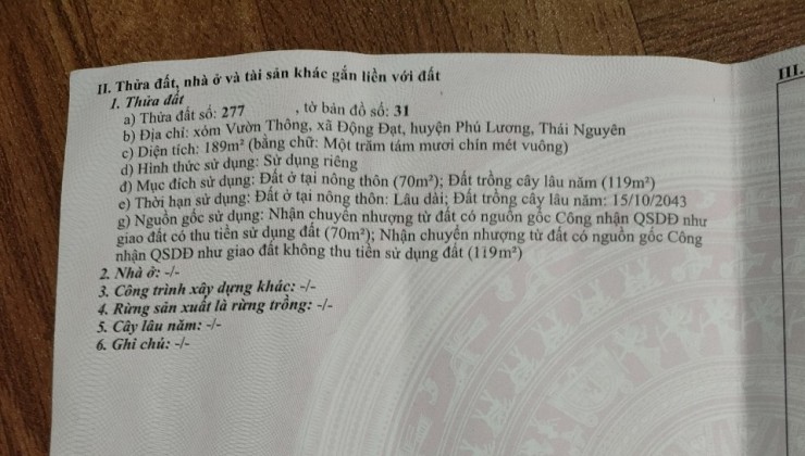 bán đất kèm nhà  xóm vườn thông, Động Đạt, Phú Lương, Thái Nguyên