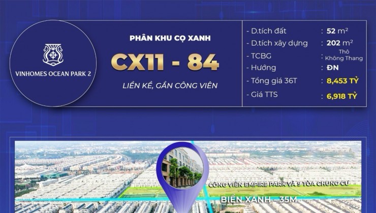 Biệt thự liền kề nhỉnh 6 tỷ diện tích 52m MT4m Tặng ngay xe điện Vinfast VF3 tại Vinhomes Ocean Park 2