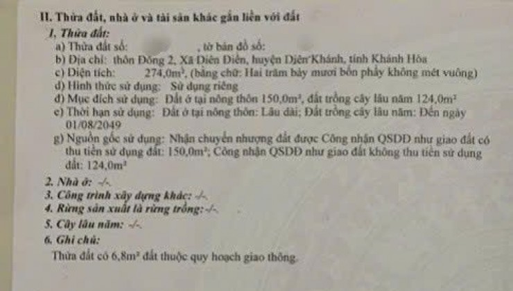 __ CHÍNH CHỦ BÁN ĐẤT TẶNG NHÀ DIÊN ĐIỀN - DIÊN KHÁNH - KHÁNH HÒA