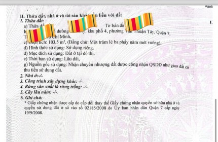 Chính chủ bán nhà 3 mặt thoáng HXH đường Tân Mỹ, Q7.dt:9x12m Giá 7,2 tỷ bơt lộc