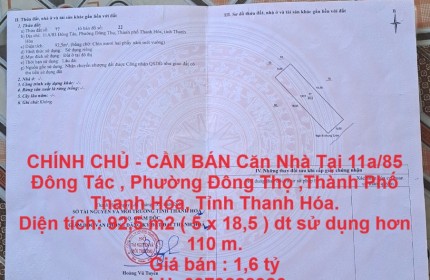 CHÍNH CHỦ - CẦN BÁN Căn Nhà Tại Đông Tác, Đông Thọ, TP Thanh Hóa.