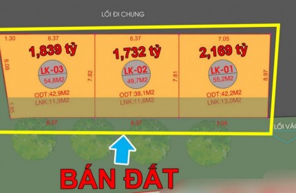 Ra mắt 3 lô đất thị trấn giá chỉ từ 1 tỷ đến hơn 2 tỷ
 Ngõ oto vào tận đất
 Tiện ích xung quanh không  thiếu một thứ gì, đầy đủ các cơ quan hành