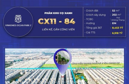 Biệt thự liền kề nhỉnh 6 tỷ diện tích 52m MT4m Tặng ngay xe điện Vinfast VF3 tại Vinhomes Ocean Park 2