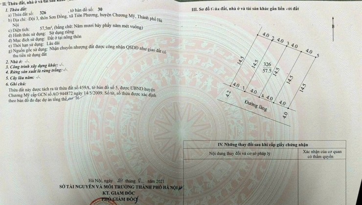 Cc gửi bán 2 lô đất 57.5m2, 1.x tỷ,  trục chính ô tô, Sơn Đồng, Tiên Phương, Chương Mỹ, HN