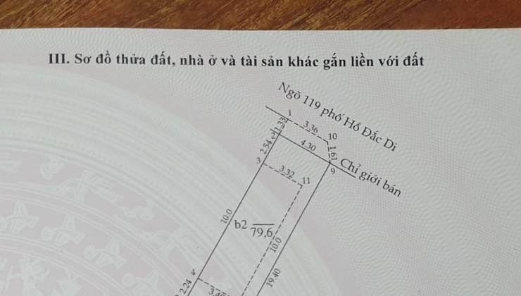 BÁN NHÀ HỒ ĐẮC DI LÔ GÓC Ô TÔ TRÁNH 80/85M X 3 TẦNG MT 4.3M GIÁ 12.9 TỶ.