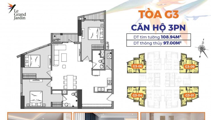 Bán căn hộ 97m2 ban công ĐB le grand jardin tòa G3 sài đồng, long biên