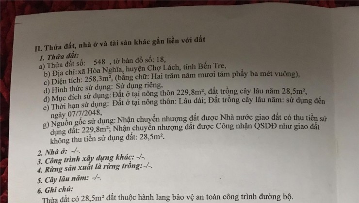 CHÍNH CHỦ cần bán nền nhà 2 MẶT TIỀN tại xã Hòa Nghĩa, Chợ Lách, Bến Tre