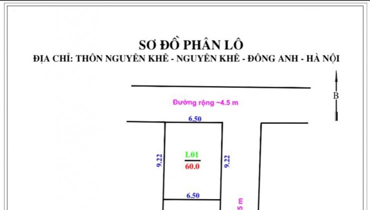 Bán đất Nguyên Khê, Đông Anh, diện tích 45m2, mặt tiền 7m, vuông vắn đẹp, giá 2,7 tỷ