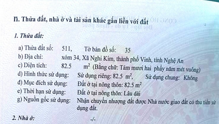 '' BÁN ĐẤT XÓM 34 NGHI KIM - TP VINH , ngõ đường Kim Xuân.