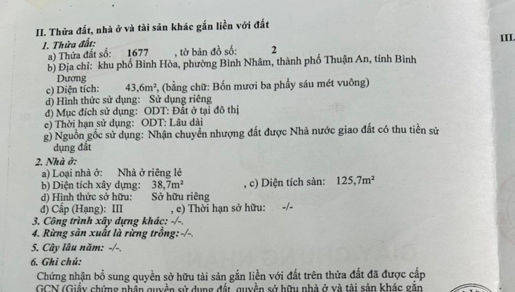 BÁN NHANH CĂN NHÀ Đẹp Tại Bình Hòa , Bình Nhâm , Thuận An, Bình Dương