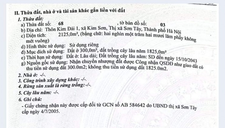 Chính Chủ Cần Bán Lô Đất xã Kim Sơn, Sơn Tây, Hà Nội